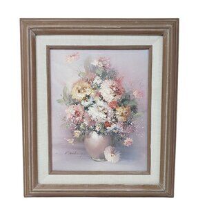 Floral Oil Painting 8x10 Canvas P. Keeling Signed Framed Still Life Flowers READ